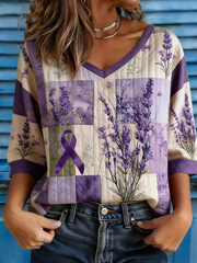 Women's Casual Alzheimer's Disease Awareness Print Half-Sleeve T-Shirt