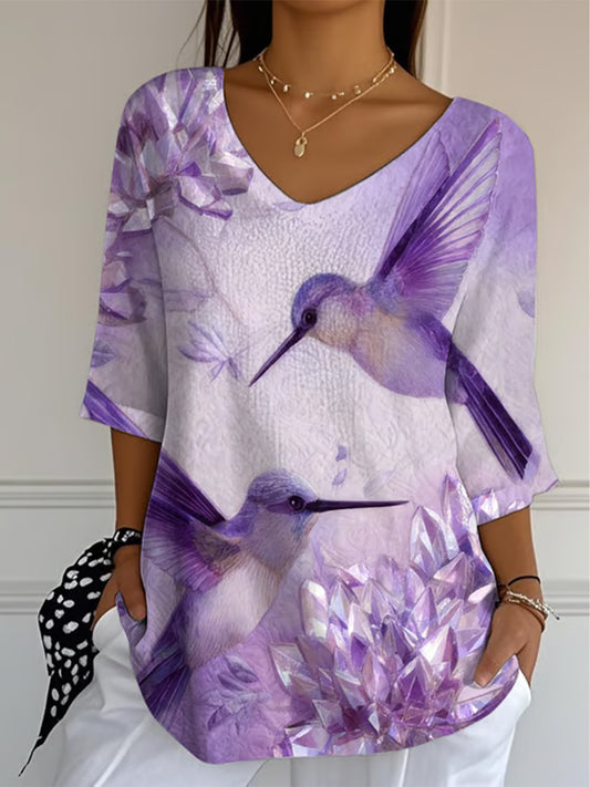 Women's Purple Art Printed Casual Top