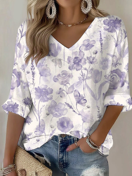 Women's Purple Art Print Casual T-shirt gracestitchs