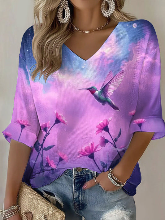 Women's Purple Art Print Casual T-shirt gracestitchs