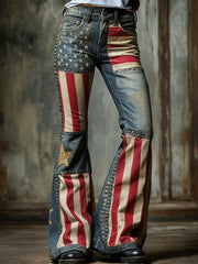 Women's American Flag  Inspired Print Jeans gracestitchs