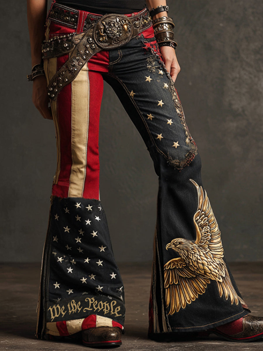 Women's American Flag  Inspired Print Jeans gracestitchs