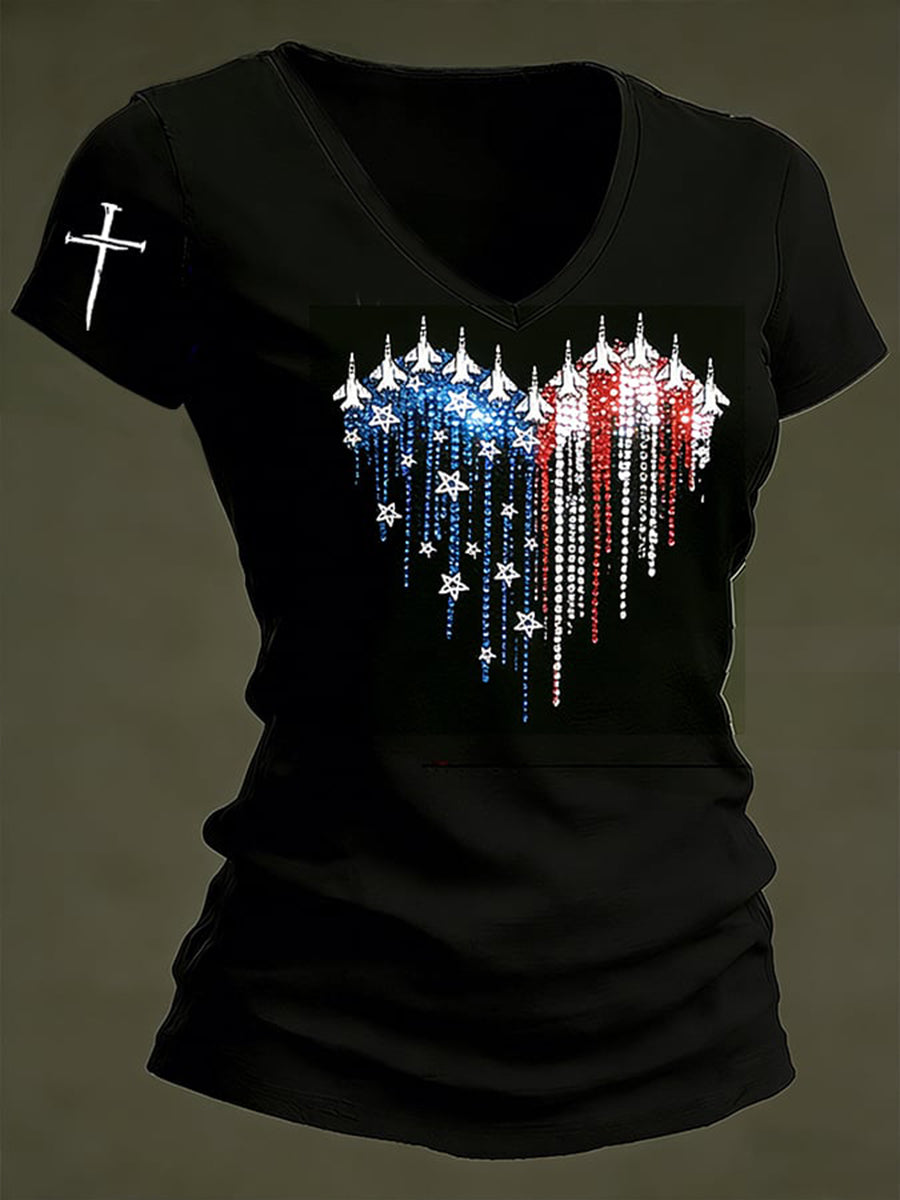 Women's American Flag  T-shirt gracestitchs