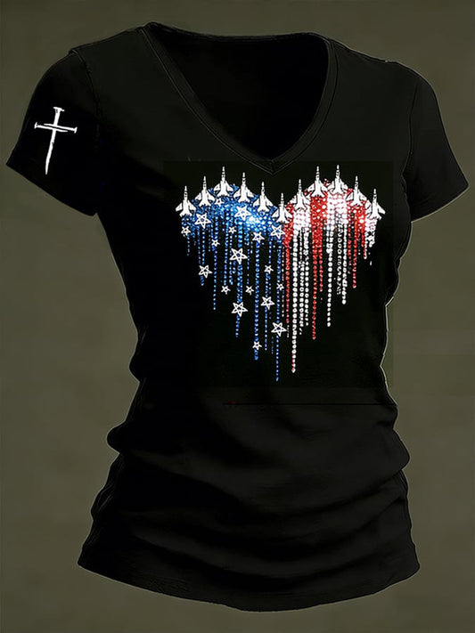 Women's American Flag  T-shirt gracestitchs