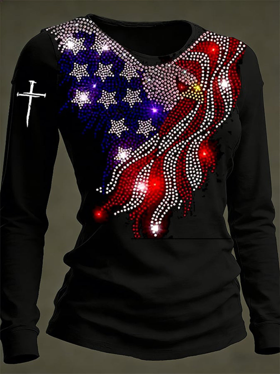 Women's American Flag  Long-Sleeve T-Shirt gracestitchs