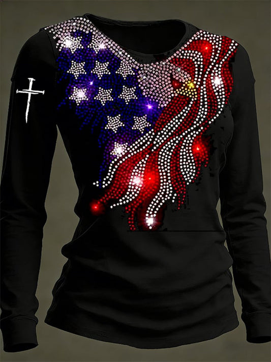 Women's American Flag  Long-Sleeve T-Shirt gracestitchs