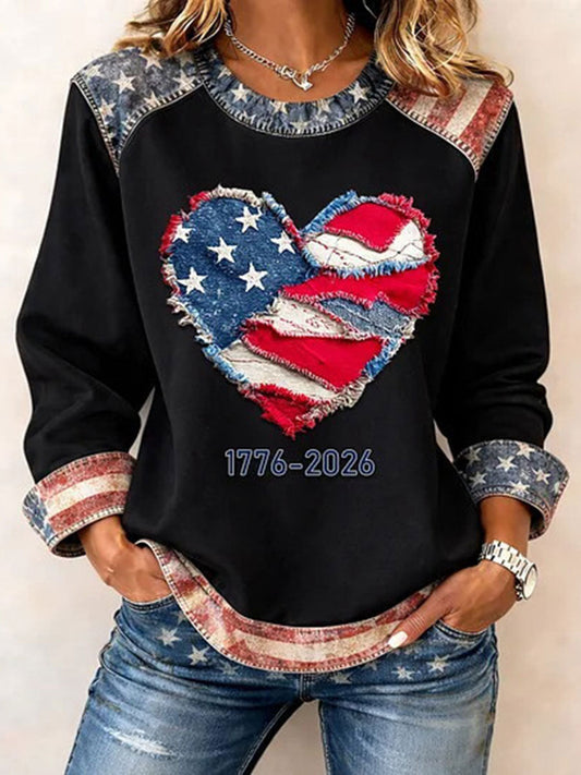 Women's USA 1776-2026 Printed Casual Top gracestitchs