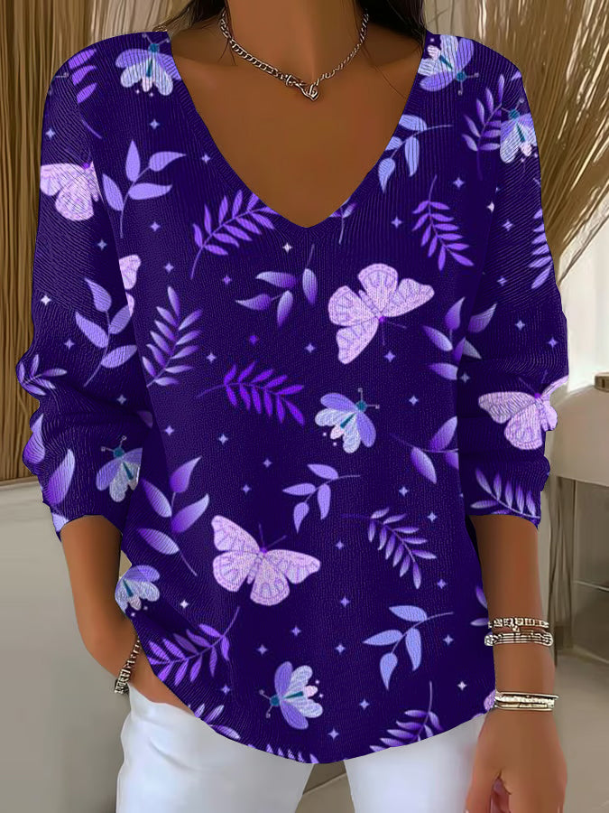 Women's Purple Art Printed Casual Top gracestitchs