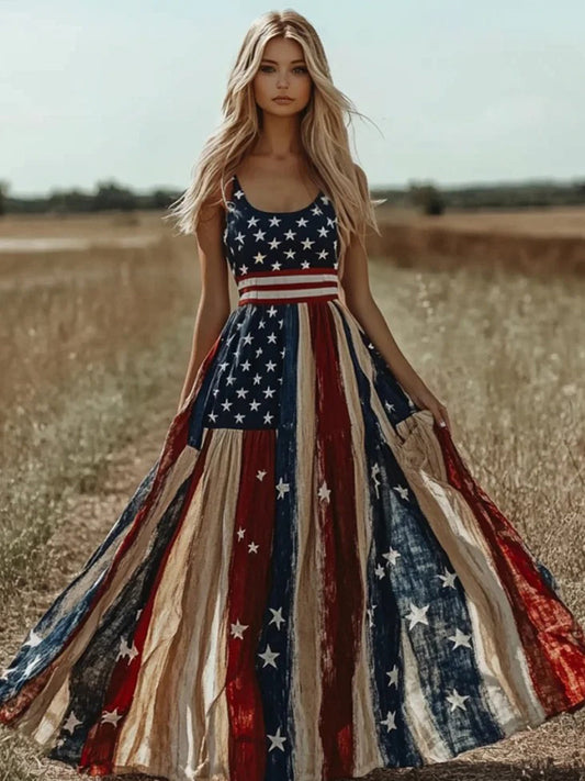 Women's American Flag  Patchwork Maxi Dress gracestitchs