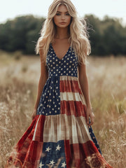 Women's American Flag Patchwork Maxi Dress gracestitchs