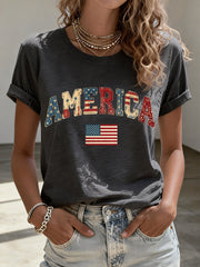 Women's American Patchwork Pattern T-Shirt gracestitchs