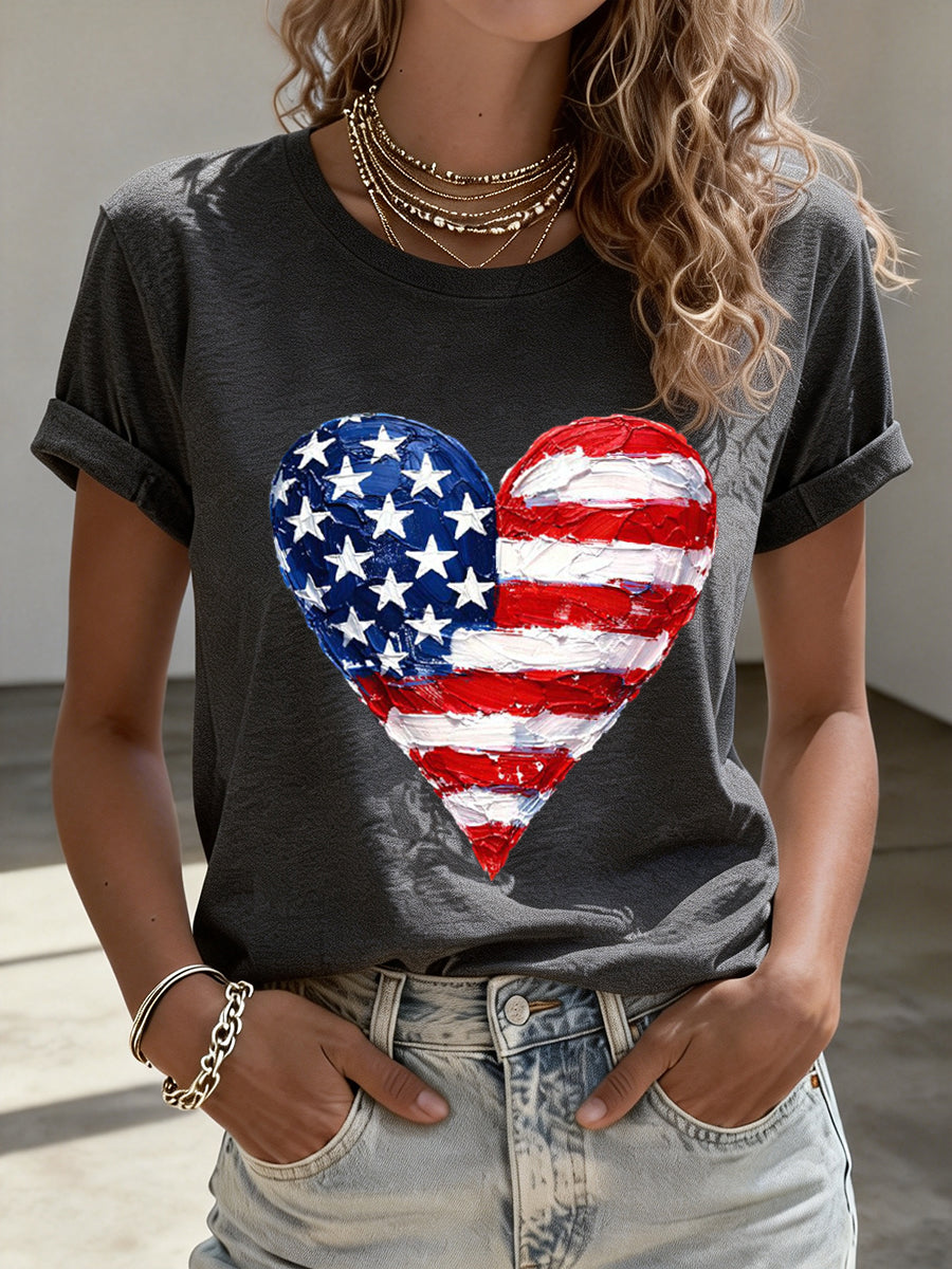 Women's American Heart Print T-Shirt gracestitchs