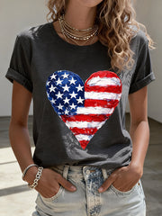 Women's American Heart Print T-Shirt gracestitchs