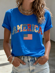 Women's American Patchwork Pattern T-Shirt gracestitchs
