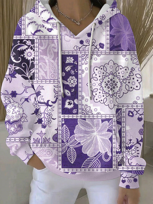 Women's Purple Art Print Casual Hoodie gracestitchs