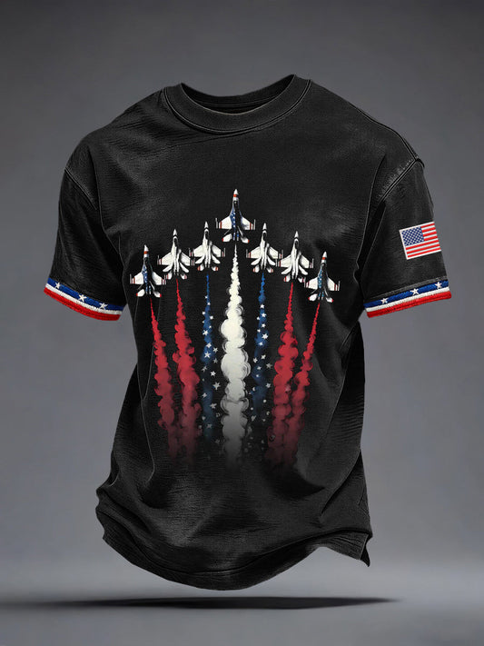 Men's USA Inspired Fighter Jets Print Vintage T-Shirt gracestitchs
