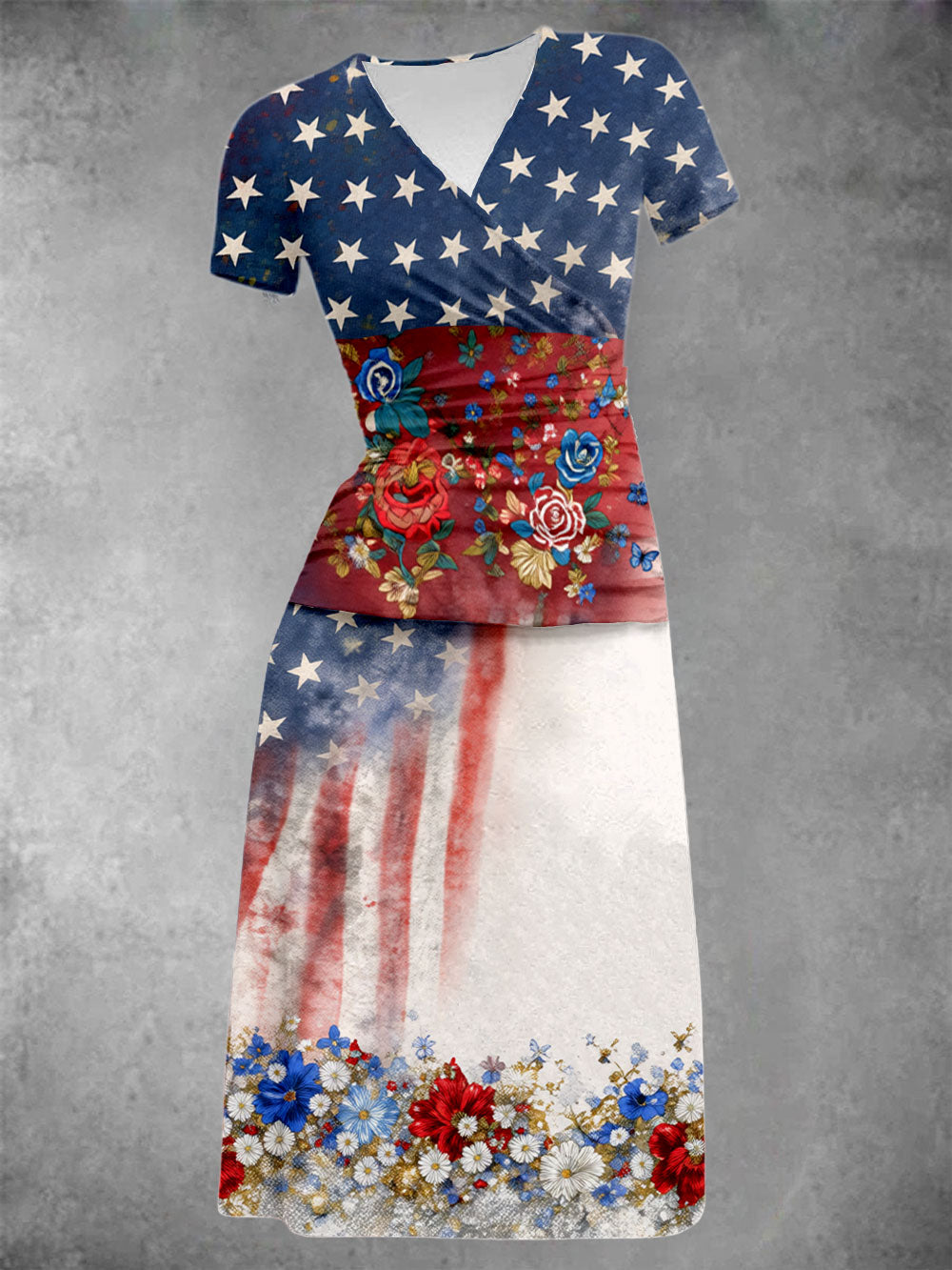 Women's Clothing Patriotic Floral Flag Print Dress gracestitchs