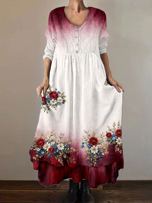 Women's Patriotic Floral Print Dress gracestitchs