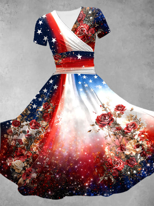 Women's Patriotic Floral Print Dress gracestitchs