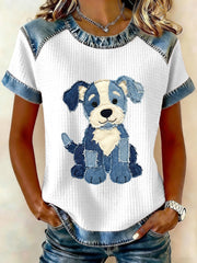 Women's Lovely Dog Pattern Patchwork Art Top gracestitchs