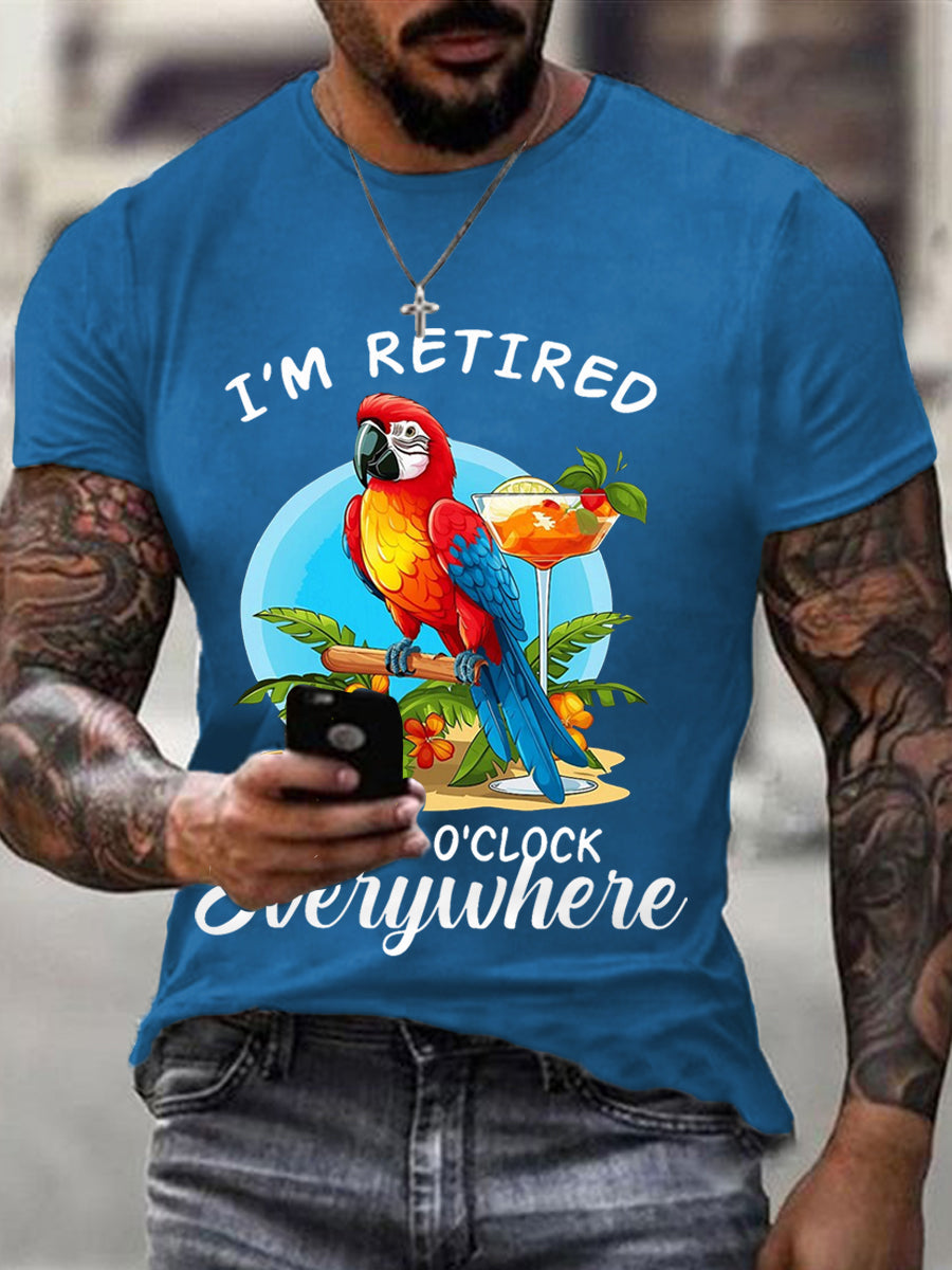 Men's I‘m Retired It‘s 5 O'clock Everywhere Parrot Print Casual Tee gracestitchs