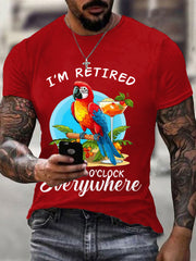 Men's I‘m Retired It‘s 5 O'clock Everywhere Parrot Print Casual Tee gracestitchs