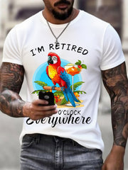 Men's I‘m Retired It‘s 5 O'clock Everywhere Parrot Print Casual Tee gracestitchs