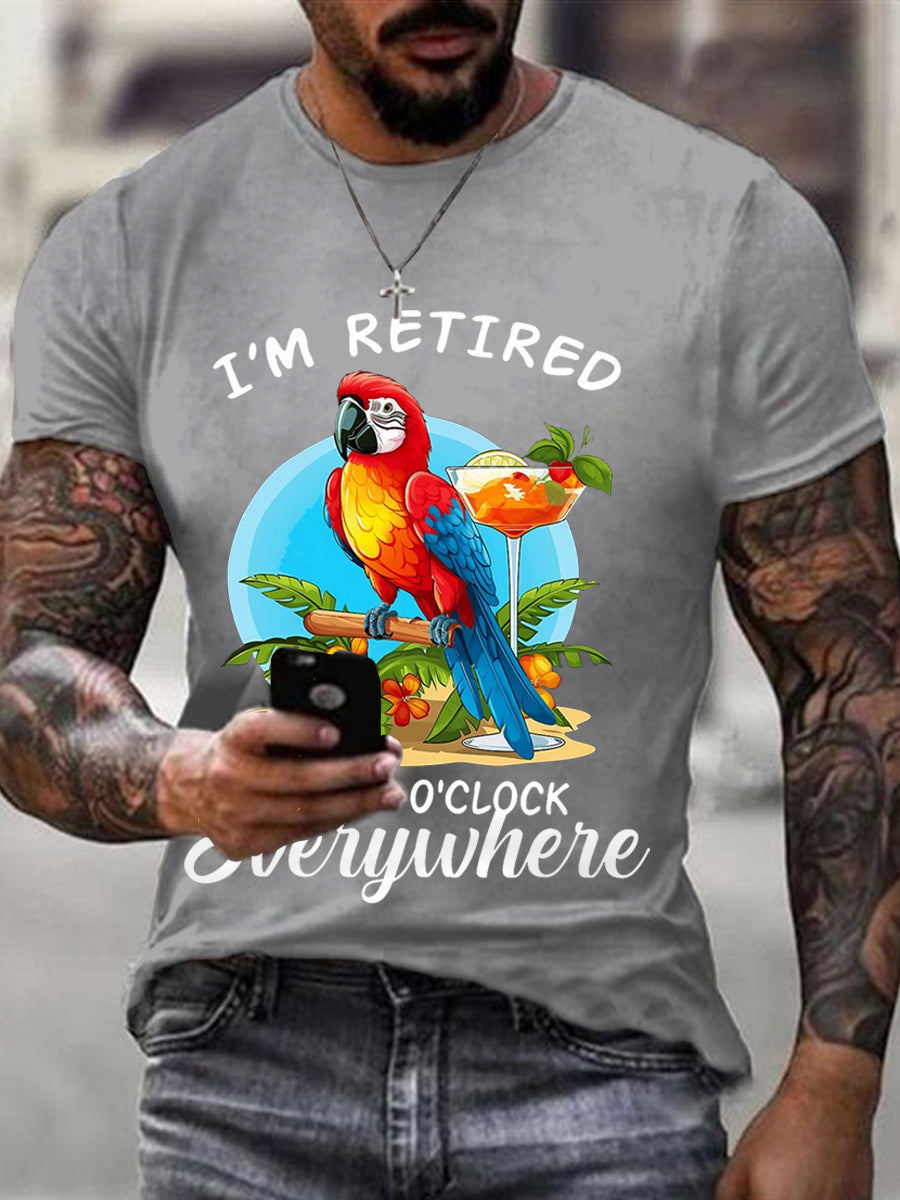 Men's I‘m Retired It‘s 5 O'clock Everywhere Parrot Print Casual Tee gracestitchs