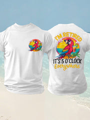 Men's I'm Retired It's 5 O'clock Everywhere Parrot Print Casual Tee gracestitchs
