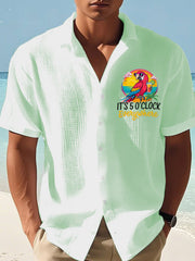 Men's It's 5 O'clock Somewhere Parrot Print Casual Waffle Short-Sleeve Shirt gracestitchs