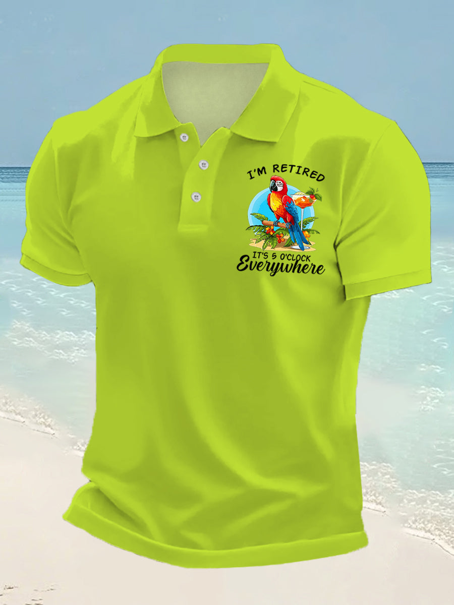 Men's I‘m Retired It‘s 5 O'clock Somewhere Parrot Print Casual Top gracestitchs