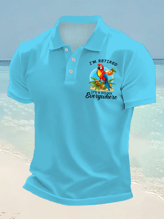 Men's I‘m Retired It‘s 5 O'clock Somewhere Parrot Print Casual Top gracestitchs