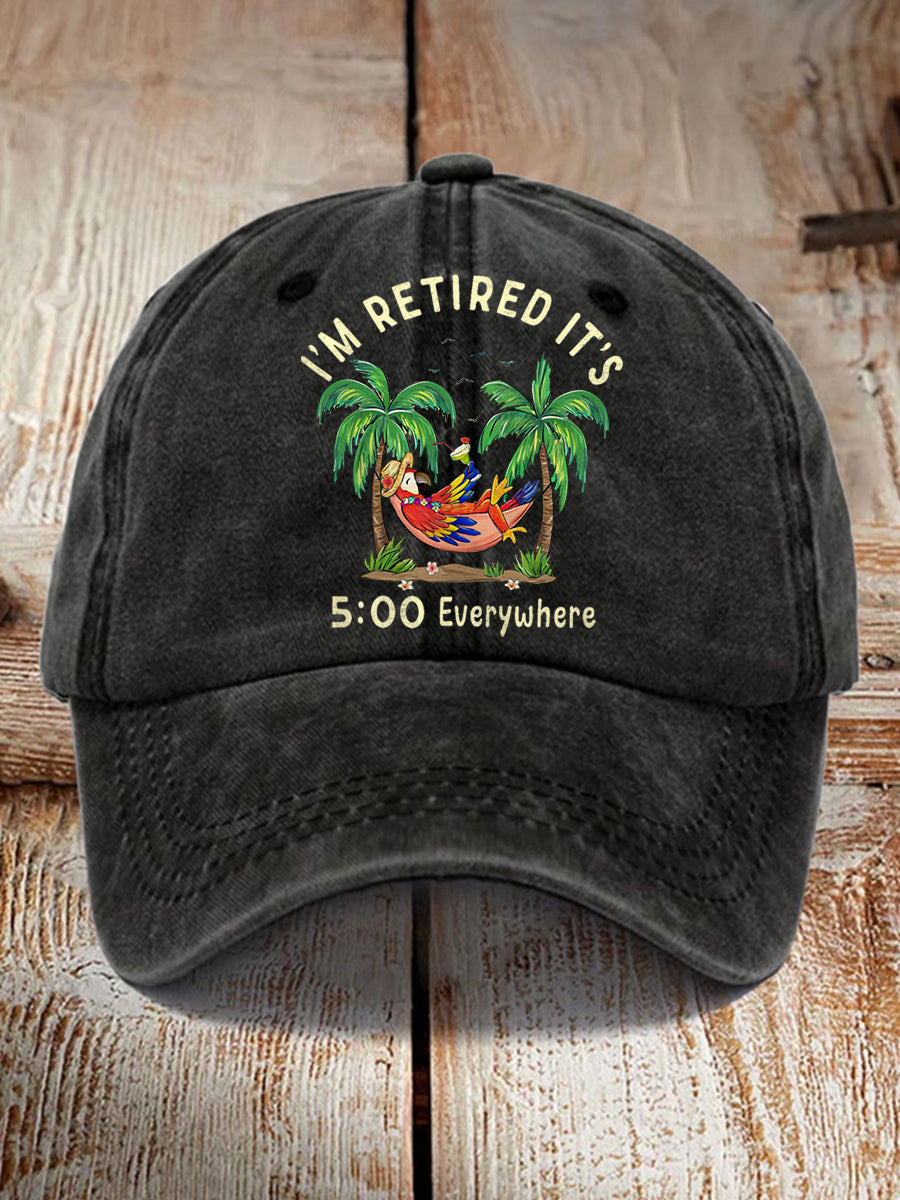 Unisex I'm Retired It's 5 O'clock Everywhere Parrot Print Hat gracestitchs