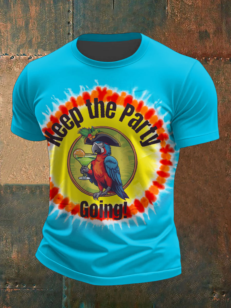 Men's Muscic Lover Parrot Keep The Party Going Printed T-shirt gracestitchs
