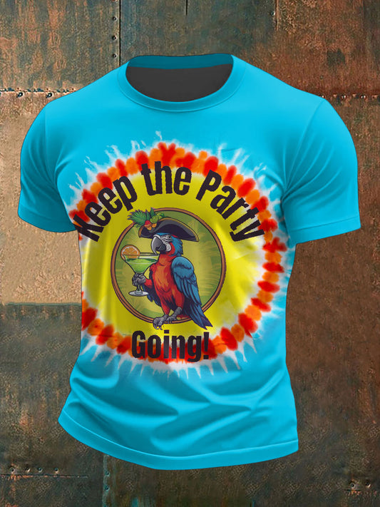Men's Muscic Lover Parrot Keep The Party Going Printed T-shirt gracestitchs