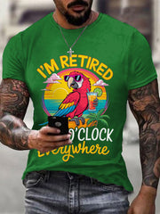 Men's I‘m Retired It‘s 5 O'clock Everywhere Parrot Print Casual Tee gracestitchs