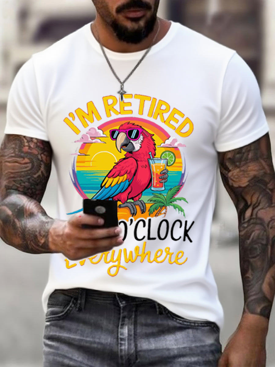 Men's I‘m Retired It‘s 5 O'clock Everywhere Parrot Print Casual Tee gracestitchs
