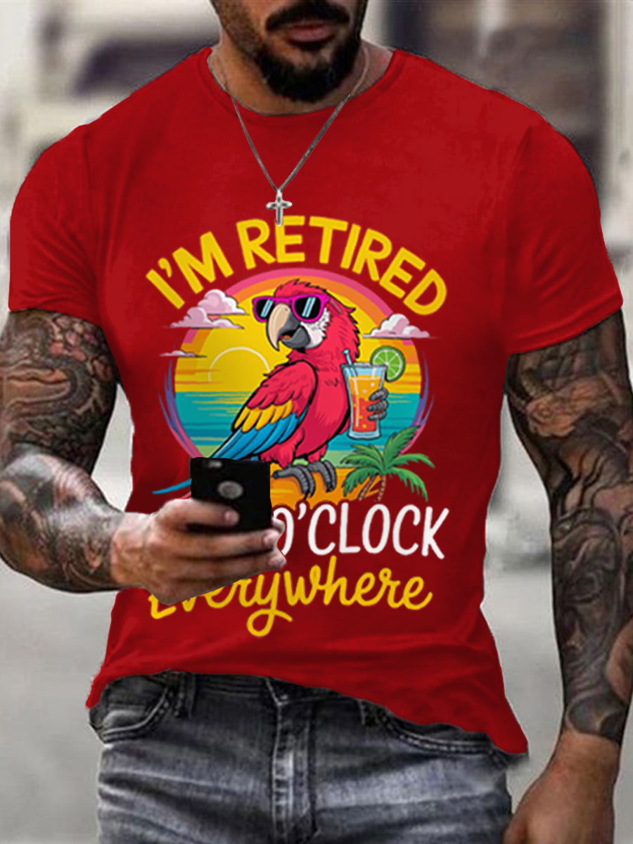 Men's I‘m Retired It‘s 5 O'clock Everywhere Parrot Print Casual Tee gracestitchs