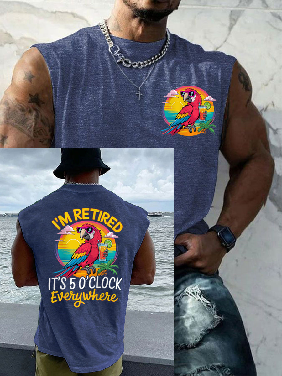 Men's LI‘m Retired It‘s 5 O'clock Everywhere Parrot Casual Tank Top gracestitchs