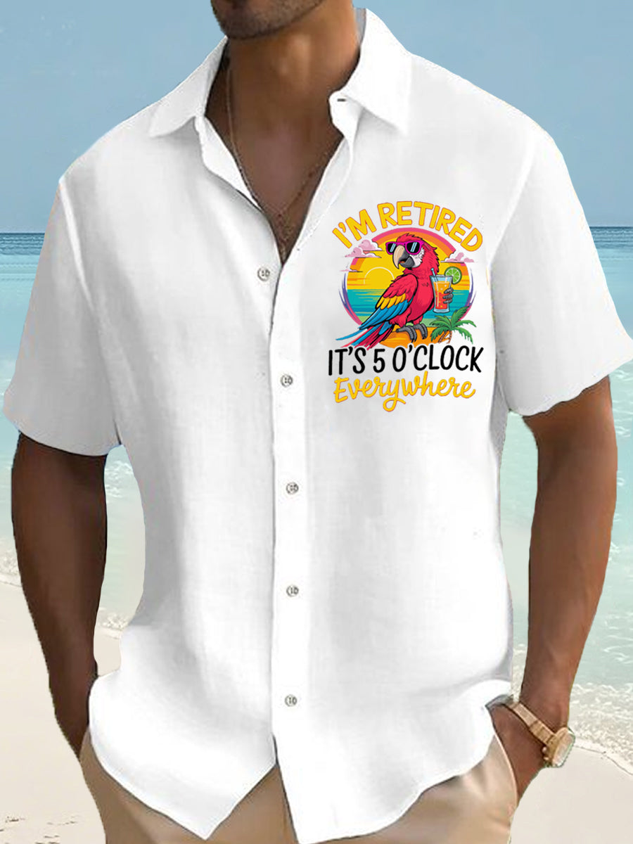 Men's I‘m Retired It‘s 5 O'clock Everywhere Parrot Casual Short Sleeve Shirt gracestitchs