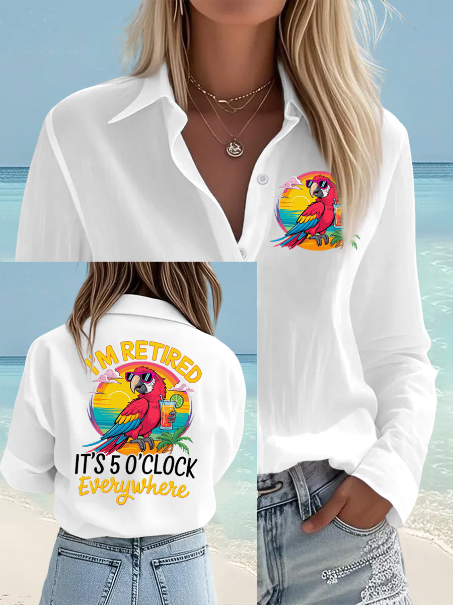 Women's I'm Retired It's 5 O'clock Everywhere Parrot Print Casual Shirt gracestitchs