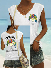 Women's I'm Retired It's 5 O'clock Everywhere Parrot Print Casual Sleeveless Tee gracestitchs