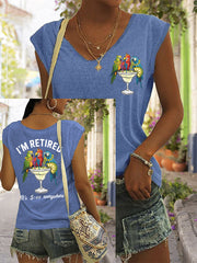 Women's I'm Retired It's 5 O'clock Everywhere Parrot Print Casual Sleeveless Tee gracestitchs