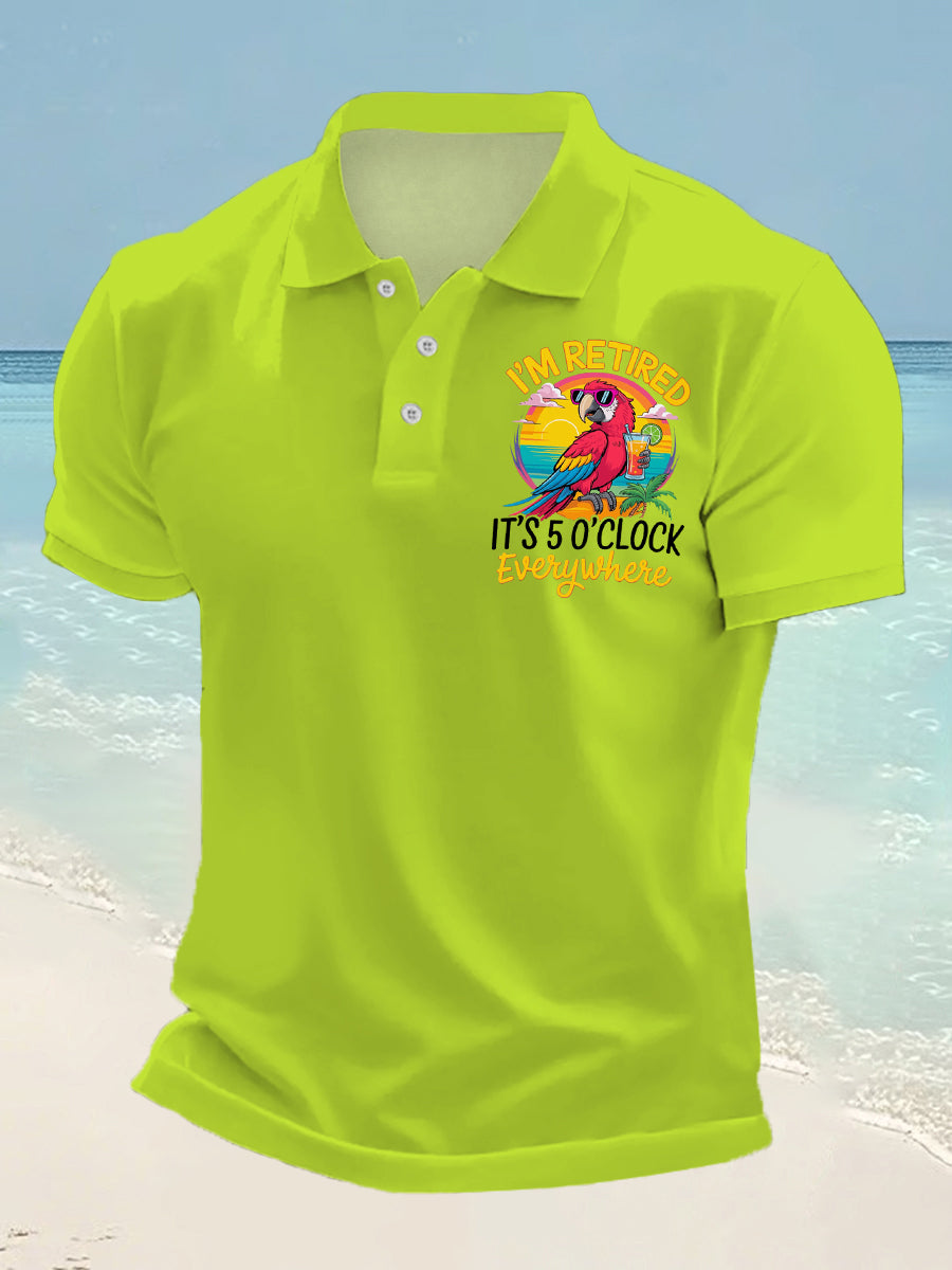 Men's I'm Retired It's 5 O'clock Somewhere Parrot Print Casual Top gracestitchs