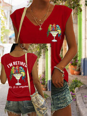Women's I'm Retired It's 5 O'clock Everywhere Parrot Print Casual Sleeveless Tee gracestitchs