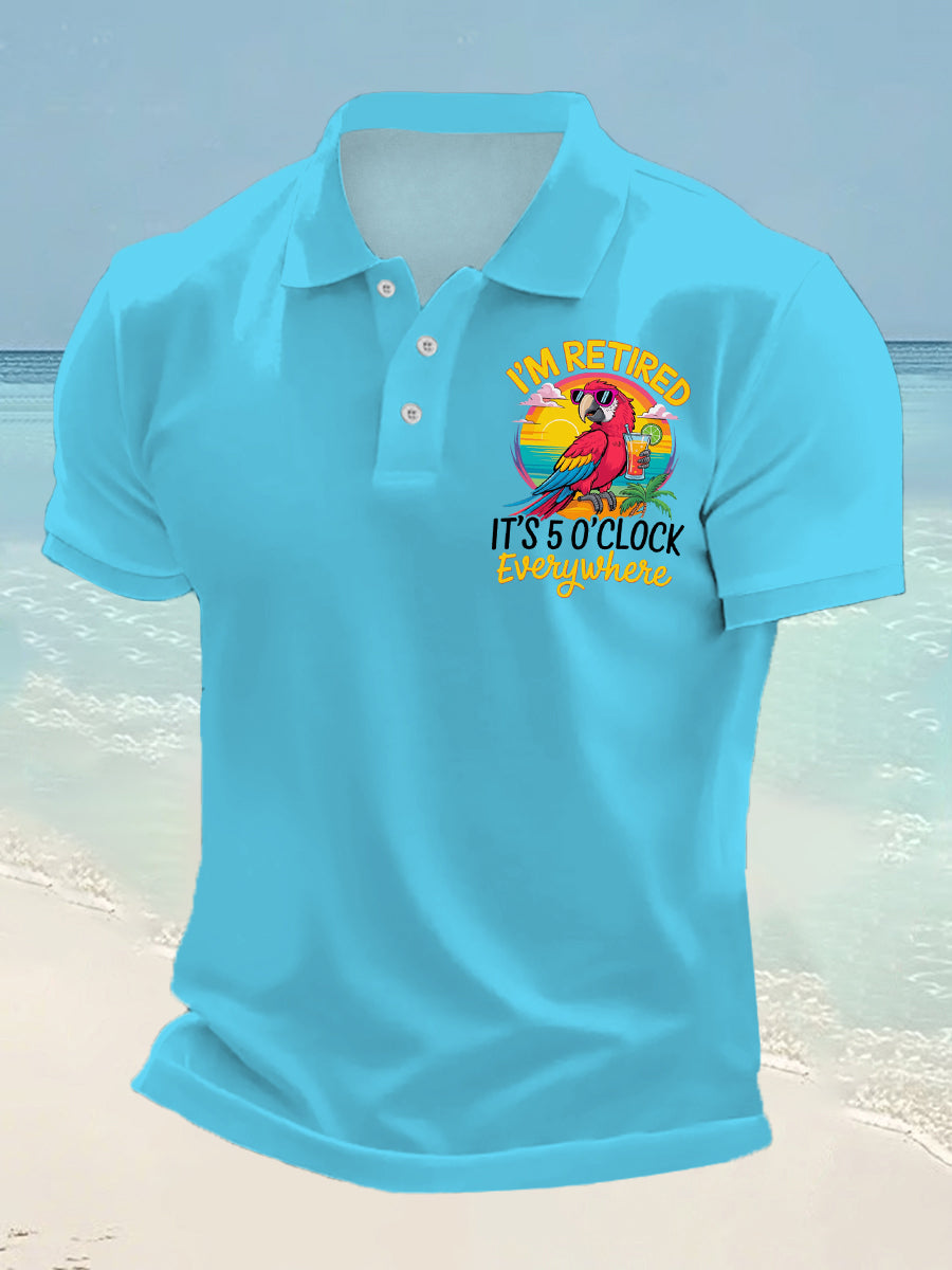 Men's I'm Retired It's 5 O'clock Somewhere Parrot Print Casual Top gracestitchs