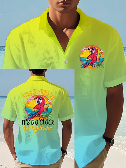 Men's I'm Retired It's 5 O'clock Everywhere Parrot Print Casual Waffle Short-Sleeve Top gracestitchs