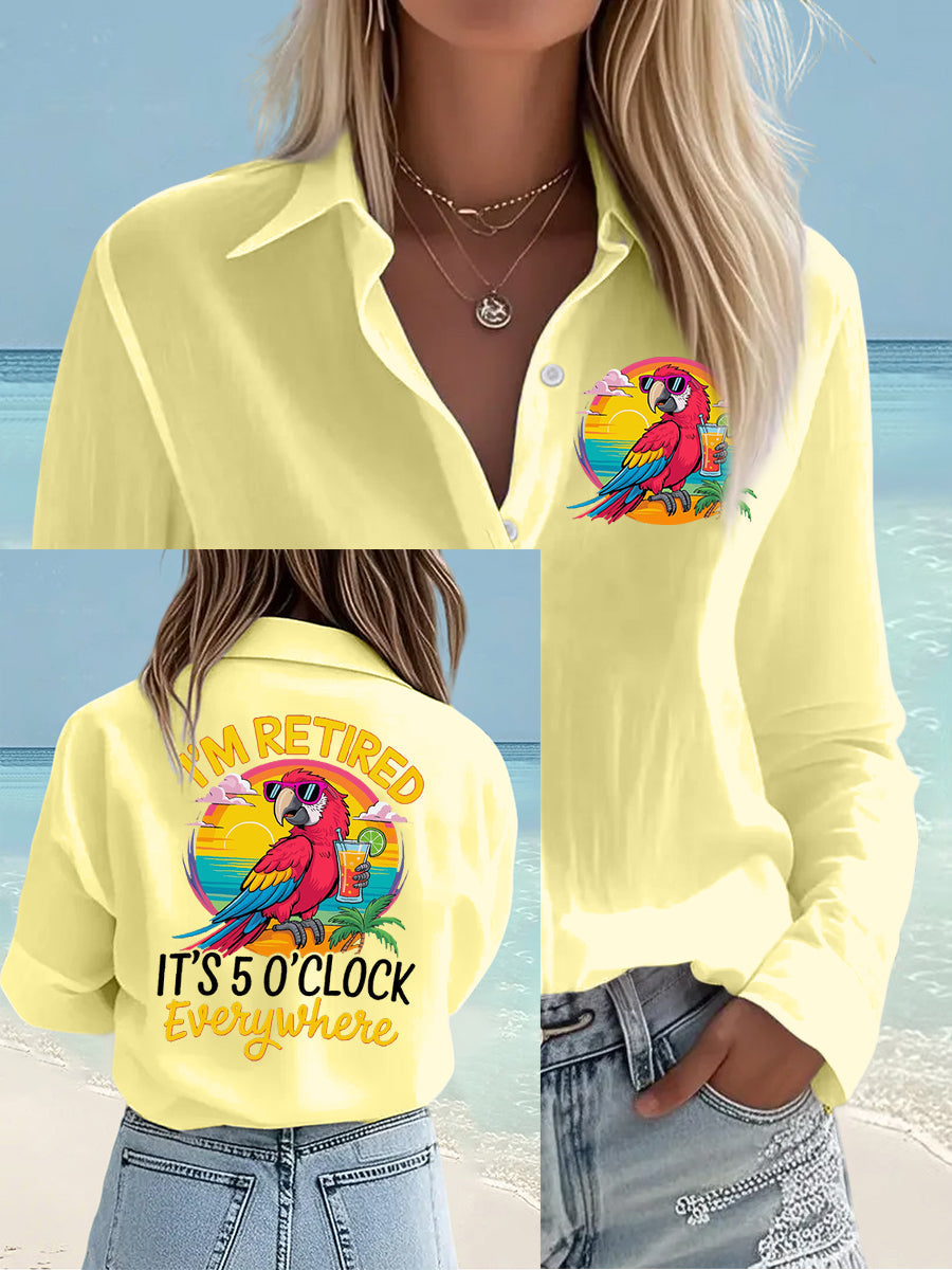 Women's I'm Retired It's 5 O'clock Everywhere Parrot Print Casual Shirt gracestitchs