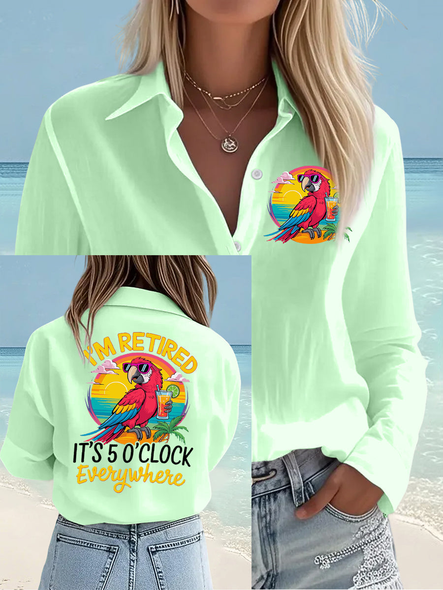 Women's I'm Retired It's 5 O'clock Everywhere Parrot Print Casual Shirt gracestitchs