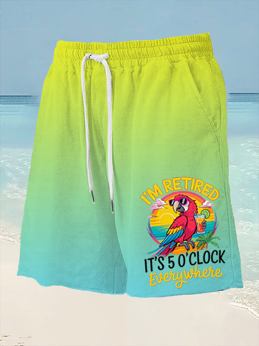 Men's I'm Retired It's 5 O'clock Somewhere Parrot Print Casual Shorts gracestitchs